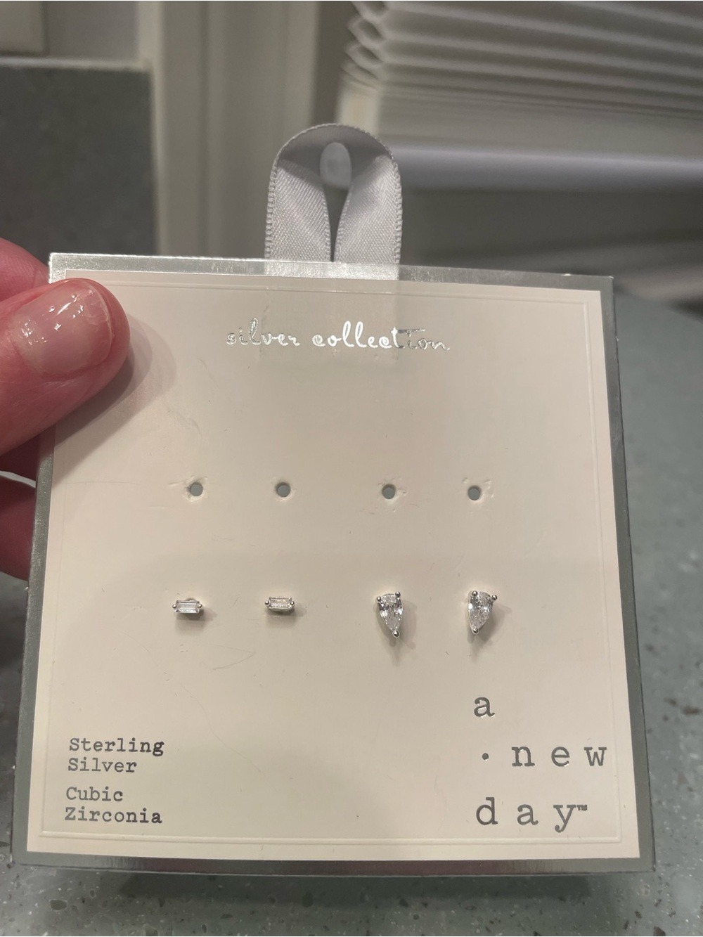 Target silver cubic zirconia stud earring set in clear